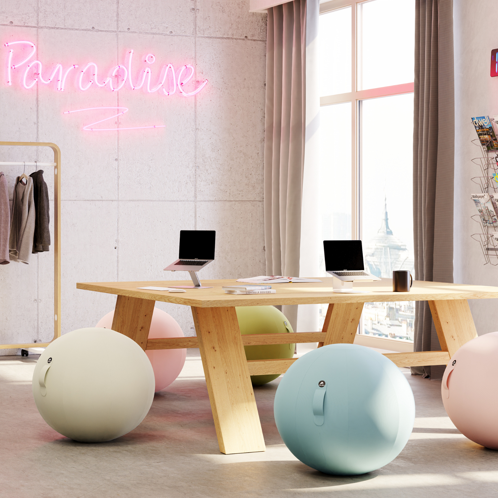 photo bureau siège ballon ergonomique rose