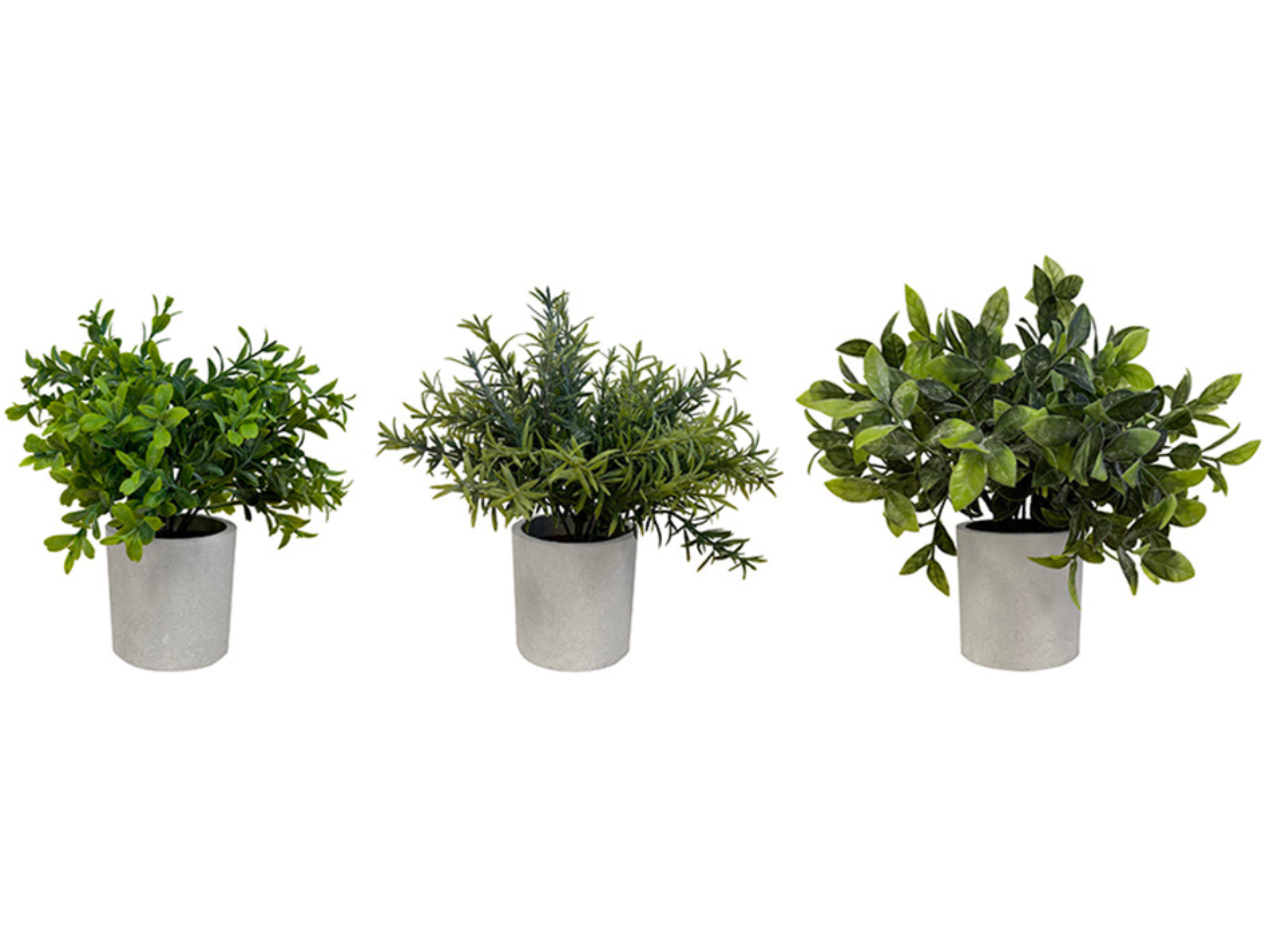 Set de 3 plantes artificielles, pot gris, taille 20 cm