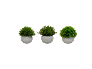 Set de 3 plantes artificielles, pot gris, taille 11 cm