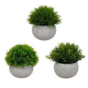 Set de 3 plantes artificielles, pot gris, taille 11 cm